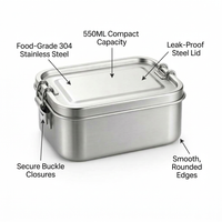 304 Stainless Steel Lunch Box, Double Layer Bento Box, Rust Resistant Metal Lunch Box for Adults, Food Storage Container for Work, Modern Minimalist