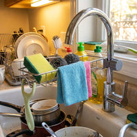 Faucet Rack Sponge Holder and Rag Holder with Towel Bar, Stainless Steel Organizer with Faucet Clip for Home Kitchen Sink, Modern Minimalist Style
