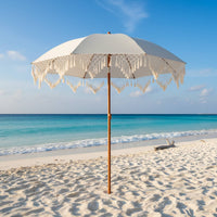 Fringed Beach Umbrella Wind-Resistant Frame Tassel Umbrella & Lightweight Fringed for Terrace