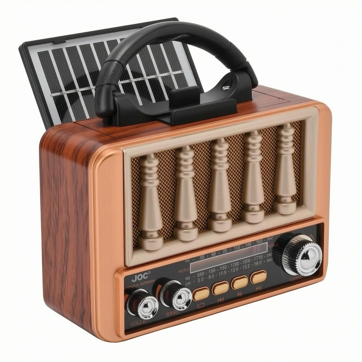 Carry Handle Solar Shortwave Radio Wood-Grain Solar Radio Metal Trim Home Gadget Rotary Knobs
