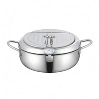 Temperature Gauge Stainless Steel Deep Fryer Pot Grill Rack Fryer Pot with Lid Polished Metal Frying Vessel Wide Body