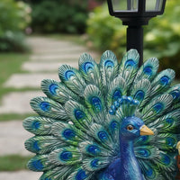 Resin Peacock Statue Lamp Weather Resistant Peacock Solar Light Waterproof Outdoor Decoration for Patio, Pathway