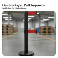 Heavy-Duty Base Double Belt Stanchion Long-Lasting Construction Retractable Belt Stanchion Versatile Use Stainless Steel Queue Pole Easy Installation for Event Organizers, Venue Managers, Business Owners, Exhibition Halls, Airports, Trade Exhibition S