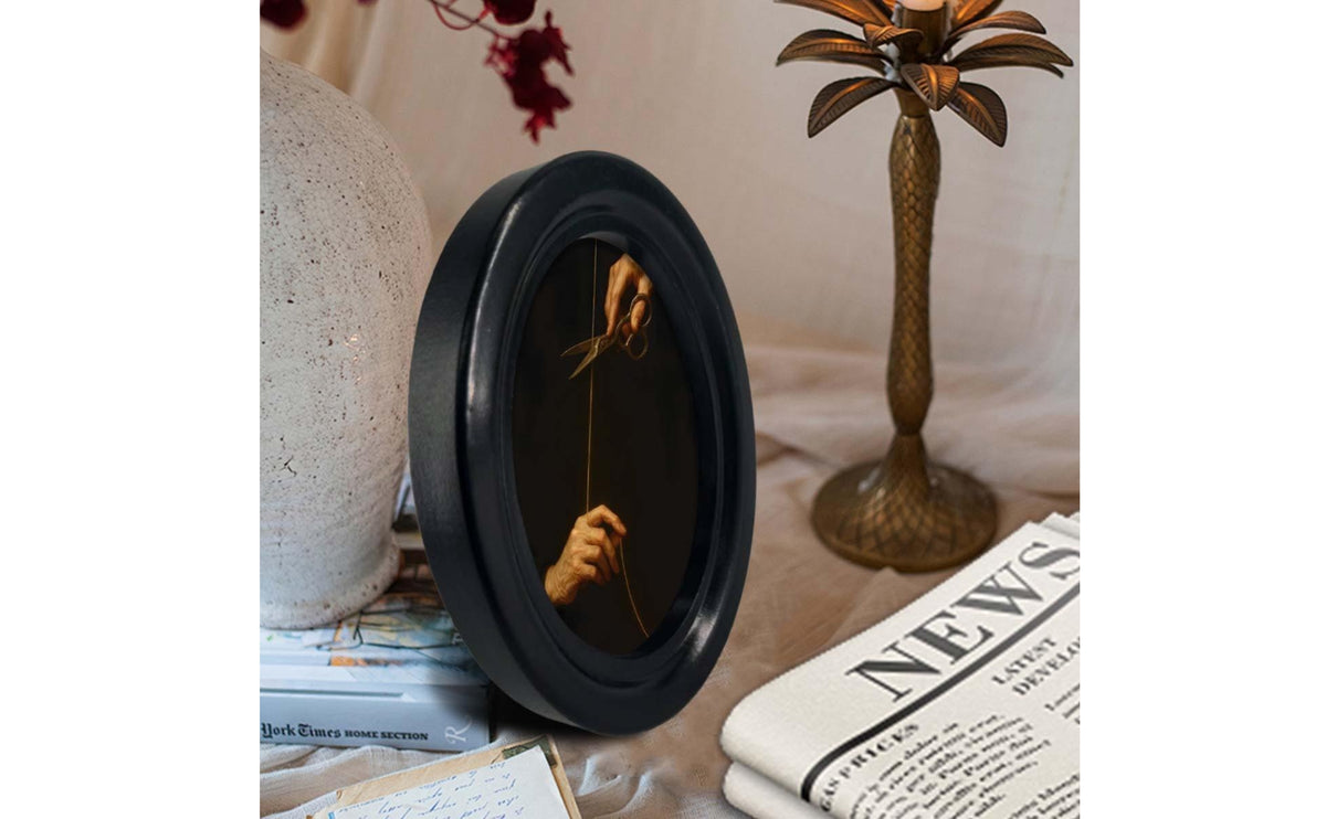 Black Oval Frame Desk Display Home Decor Gold Trim for Table