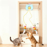 Interactive Door Hanging Cat Toy Hands-Unattended Retractable Cat Toy Elastic Replaceable for Apartments
