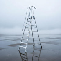 Rolling Workstation Ladder Mobile Wheels Aluminum Work Workstation Ladder Heavy Duty for Workers, Professionals, Construction Site, Warehouse