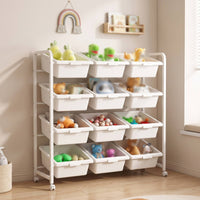 Toy Storage Organizer with Bins Toy Storage Organizer with Wheels Multi-Tier Furniture for Young Children, Parents, Playroom, Nursery