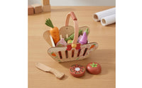 Pretend Fruit and Vegetable Basket Slatted Wooden Fruit Basket Toy  Print for Children