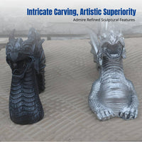 Mythical Resin Wyvern Sculpture, Three-Part Black & Silver, Garden Courtyard Accent, Outdoor Art