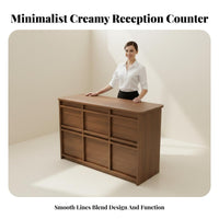 Cream Design Reception Counter Multi-Functional Modern Minimalist Front Desk Wide Countertop Salon Front Desk for Receptionists, Boutique
