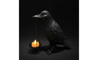 Raven Sculpture Lamp Spooky Decor Raven Candle Holder Lifelike Details Resin Bird Sculpture for Horror Fans