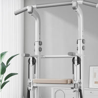 Strength Station with Padded Backrest Adjustable Height Freestanding Strength Station Heavy Duty Pull up Bar with Resistance Straps for Garage