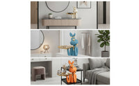 Sculpted Rabbit Figurine with Tray Gold-Tone Bunny Tray Statue Decorative Rabbit Statue Golden for Entryway, Vanity, Living Room