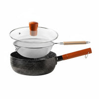 Maifan Stone Coating Japanese Yukihira Pan Multi-Functional Non-Stick Milk Pan Easy to Clean Single Serving Pasta Pot Wooden Handle for Students, Singles, Dorm Room