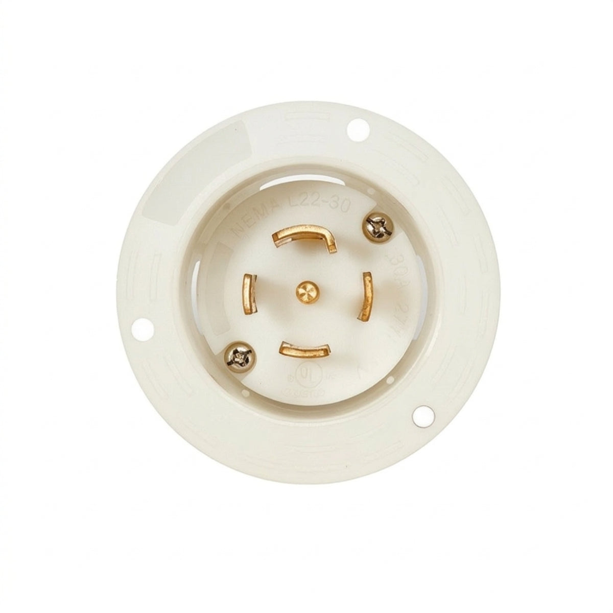 Flanged NEMA L22-30FI Plug Twist Lock Inlet with Flange Industrial Grade 30 Amp for Electricians, Contractors, Generators, Distribution Boxes, Stage Equipment