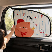 Car Window Sun Shade with Cartoon Design, UV Protection and Heat Insulation, Track-Mounted for Vehicle Interior