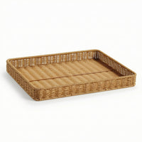 Rattan Tray Natural Woven Basket Tray Handwoven for Desktop, Shelf