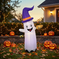Halloween Inflatable Ghost Inflatable Ghost with Witch Hat Outdoor Yard Decoration Cute for Families, Homeowners, Lawn, Front Porch