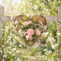Heart Wreath with Rattan Frame Handwoven Floral Wreath Wall Hanging Outdoor Door Hanger Handmade for Entryway, Wedding