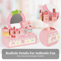Dress-up Vanity Set Strawberry Motif Smooth Edges Wooden Vanity Toy