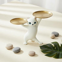 Cat Statue Storage Tray Creative Gift Cat Figurine Storage Tray Creature Statue Sundries Dish Multipurpose for Bedroom