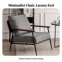 Minimalist Design Upholstered Metal Frame Chair Light Luxury Aesthetic Upholstered Single Armchair Soft and Comfortable Lounge Seat Thickly Padded Cushion for Homeowners, Readers, Office Workers, Living Room, Bedroom, Study, Reading Nook