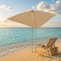 Light Beige Portable Outdoor Umbrella Silver-Coated Square Patio Umbrella Straight Pole Garden Sun Umbrella Pointed Top