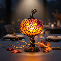 Stained Pumpkin Table Lamp Ornate Pumpkin Lamp with Pull Chain Ambient Light for Living Room