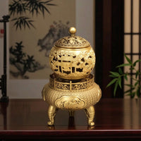 Brass Incense Burner Decorative Incense Burner with Lid Embossed Vessel for Tea Room