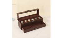 Vintage-Style Watch and Jewelry Organizer PU Leather Watch Box with Glass Lid Divided Jewelry Box with Glass Lid Dust-Resistant for Collectors, Dresser, Vanity Table, Closet