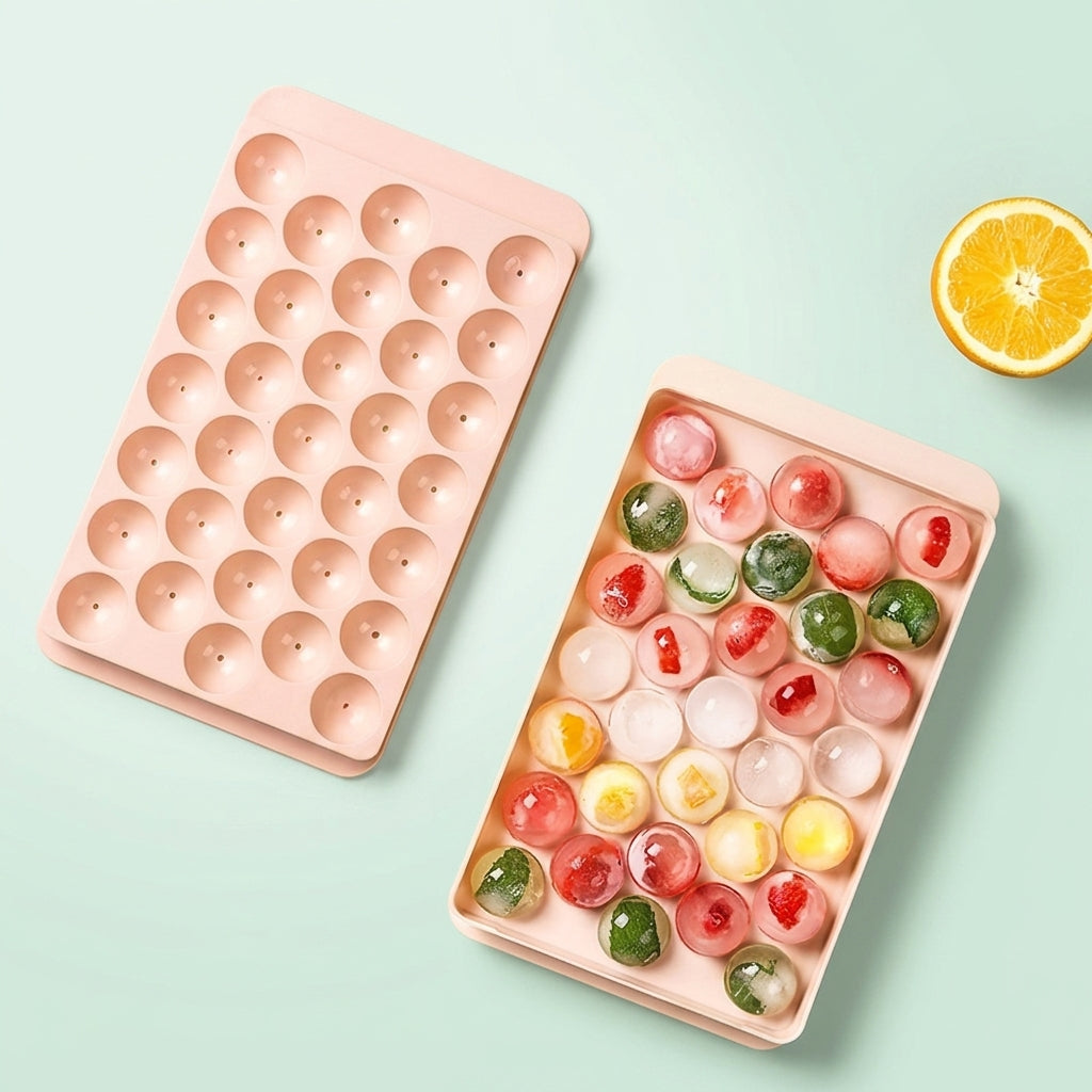 Round Soft Drink Ice Maker for Home Bar, 33-Cavity Polypropylene Ice Trays for Party Supplies, Easy-Release Spherical Ball Mold