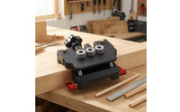 Aluminum Alloy Board Joint Drilling Jig Black Finish Auto-Centering Drilling Jig Red Adjustment Knobs Hole Aligner Knurled Metal Bushings