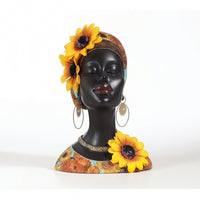 Female Bust Statue with Headwrap Matte Black Decoration Floral for Living Room