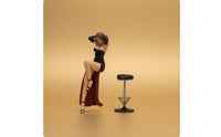 1/18 Female Figure with Stool Painted Miniature Scene Figure Miniature Stool for Display Cases, Shelves