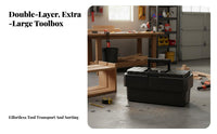 Large Capacity Heavy Duty Tool Box Reinforced Structure Double Layer Storage Case Shock Resistant for Craftsmen, Workshop, Garage, Job Site