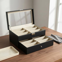 12-Compartment Double Tier Glasses Box Large Capacity Sunglasses Organizer Box Sunglasses Storage Organizer Soft Safeguarding