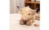 Long-Horned Highland Cow Plush Toy Shaggy Highland Cow Stuffed Animal Cuddly Cattle Plush Toy Huggable for Children, Toddlers, Nursery Decor, Shelf Display