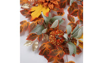 Fall Wreath with Pumpkins Artificial Maple Leaf Wreath with Flowers Gilded Gold Decorations for Homeowners, Entryway, Mantel