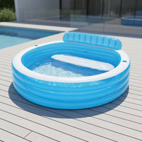 Inflatable Pool with Backrest Drain Outlet Round Pool with Seats 590 L Capacity