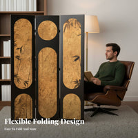 Foldable Design Bamboo Pattern Folding Screen Freestanding Room Divider Portable Privacy Partition Easy Setup for Interior Designers, Apartment Dwellers, Business Owners, Bedroom, Office, Hotel, Restaurant