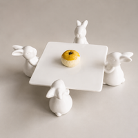 Ivory Ceramic Cake Stand, 3 Tier Hare Scandinavian Design, Afternoon Tea Stand for Mother's Day, Weekend & Family Tea