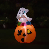 Outdoor Ghost with Pumpkin Lighted Halloween Inflatable Giant Halloween Ghost Funny for Lawn