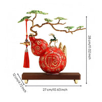 Wood Base Ornament Arched Top Gourd Desktop Decor Feng Shui Decoration