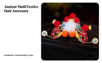 God of the Brand Alth Hair Accessory Representative Gift Chinese New Year Hair Crown Red Decorative Puff Tassel Hairpin