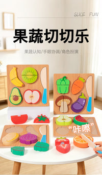 Wooden Fruit and Vegetable Cutting Toy Set for Kids Early Learning Pretend Play