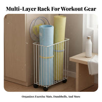 Exercise Mat Storage Rack Space Saving Design Rolling Exercise Mat Cart Large Capacity Fitness Equipment Organizer Cart for Narrow Areas, Living Room