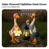 2 Pieces Waterfowl Couple Solar Lamp Weather Resistant Solar Waterfowl Lamp Creature Garden Sculpture Hand-Painted for Courtyard