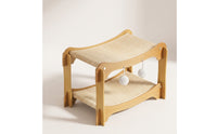 Double-Layer Cat Bed Woven Cat Scratcher Bed with Wooden Frame Curved Furniture for Cats, Kittens, Indoor, Living Room, Relaxing Area