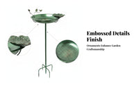 Vintage Green Copper Bird Bath Feeder Flower-Shaped Metal Bird Bath Shallow Basin Garden Decor Ground Stake for Park, Scenic Area, Balcony