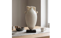 Classical Urn with Base Tall Faux Jade Vase Textured Resin Vase with Handles for Simplicity Lovers, Living Room